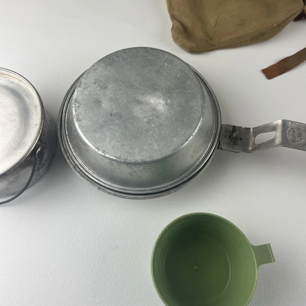 Vintage Boy Scouts Of America Aluminum Mess Kit Pot Pans Cup Mirror Set Camping